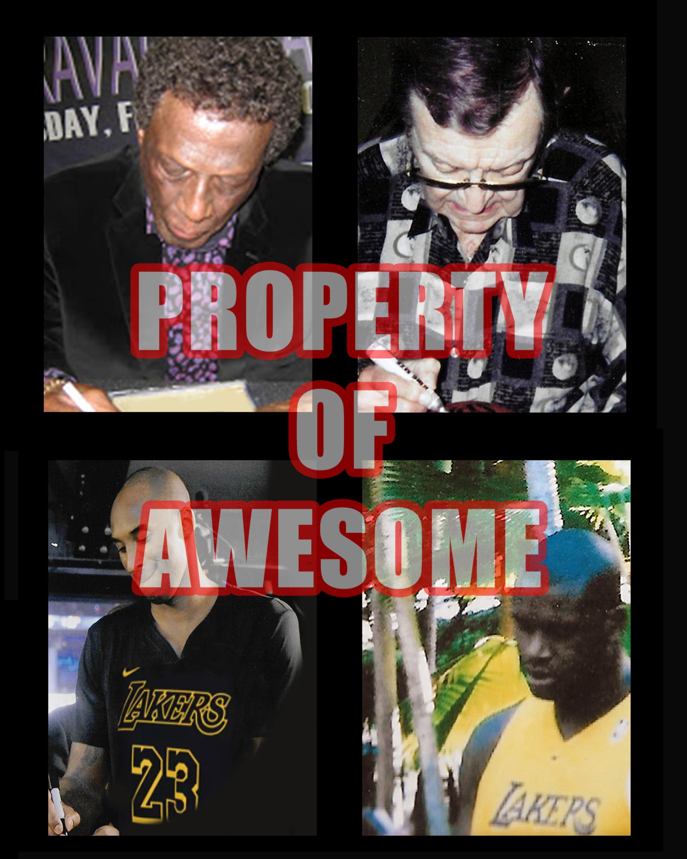 Los Angeles Lakers Magic Johnson, Kobe Bryant, Chick Hearn, Le Bron James, signed with proof