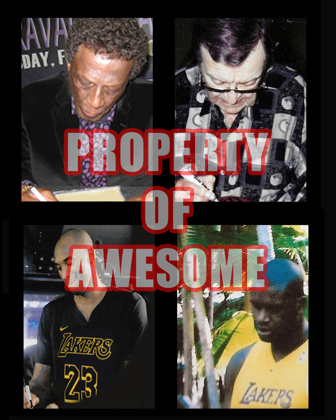 Los Angeles Lakers Magic Johnson, Kobe Bryant, Chick Hearn, Le Bron James, signed with proof - Awesome Artifacts 