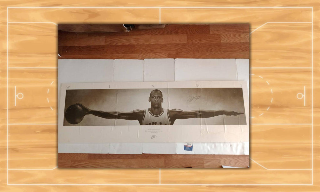 Michael Jordan Wings poster mounted 72x22 1/2 signed with proof