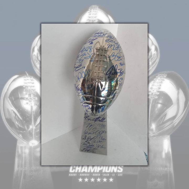 Tom Brady, Rob Gronkowski, New England Patriots Super Bowl champions team signed Lombardi trophy with proof - Awesome Artifacts 