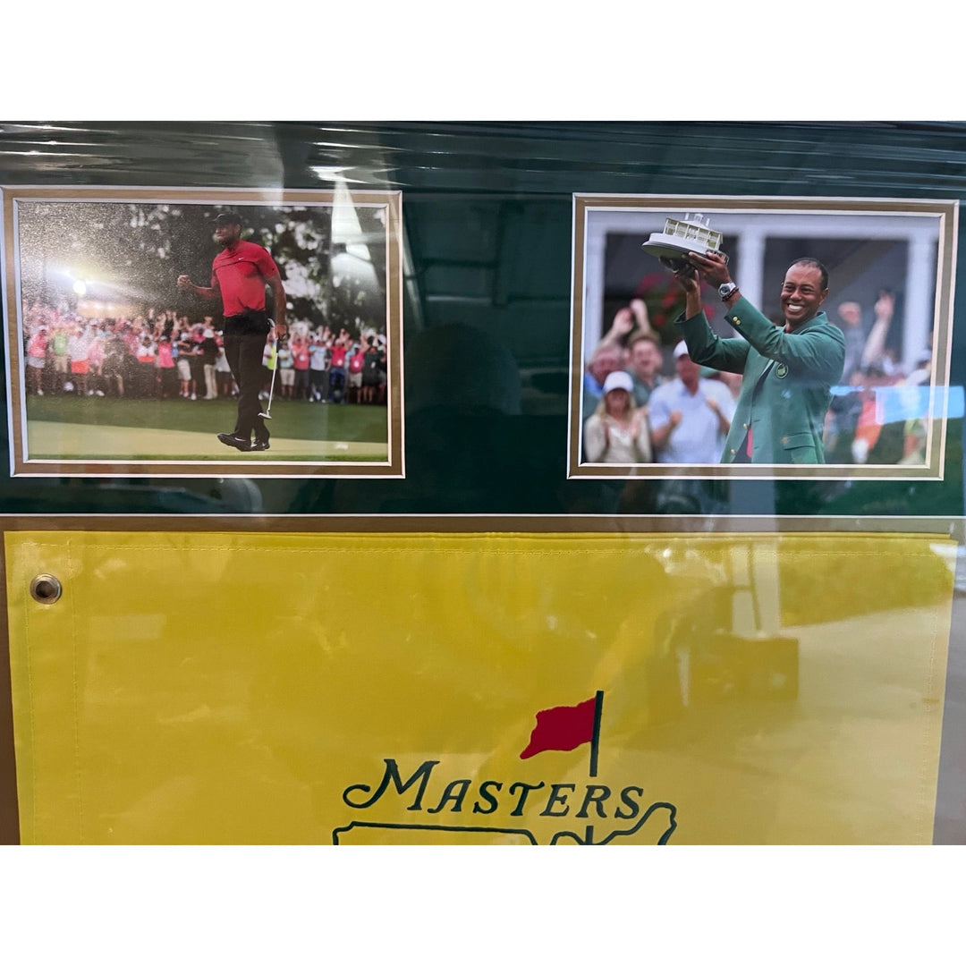 Tiger Woods Masters golf pin flag signed and framed (28x32) with proof