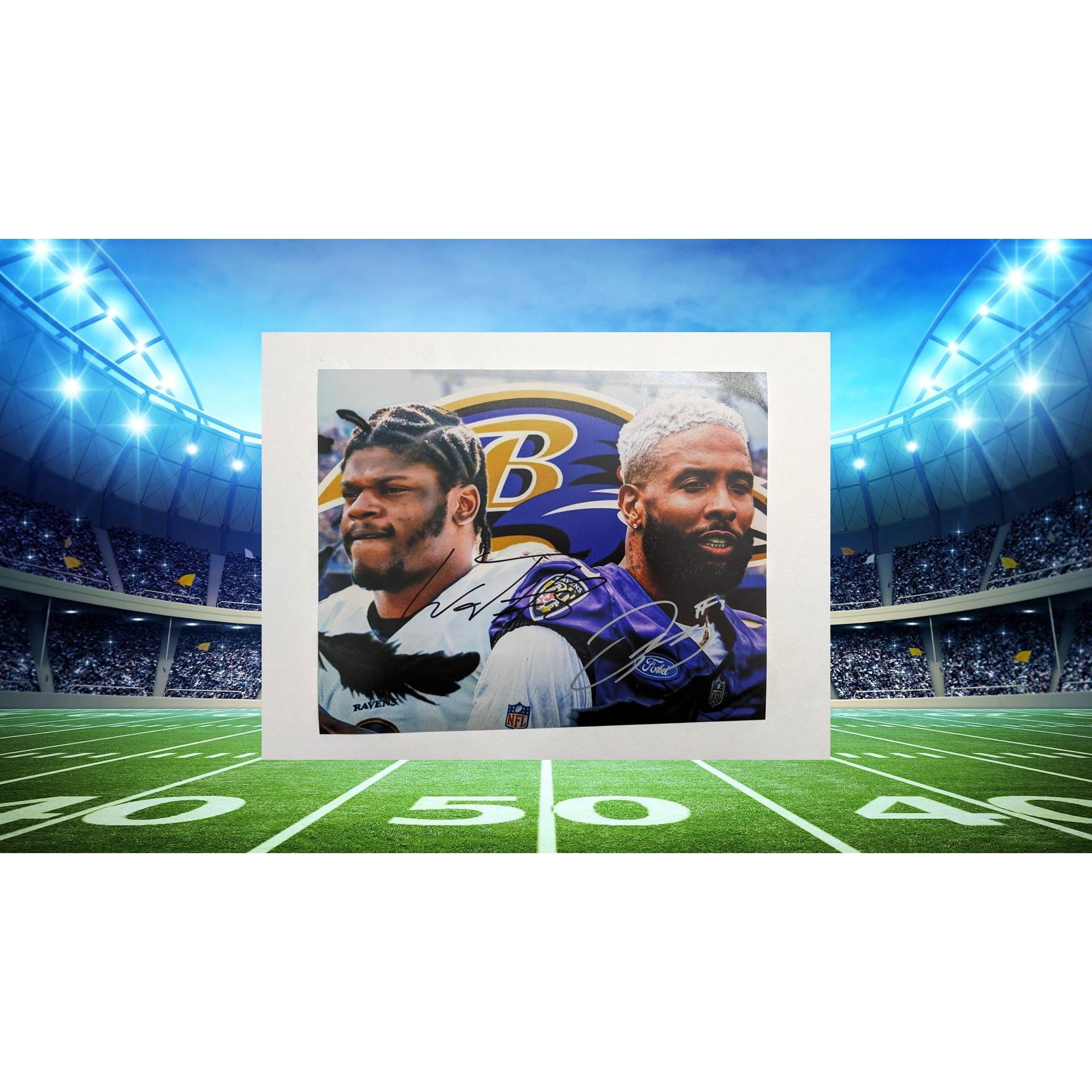 Baltimore Ravens Lamar Jackson and Odell Beckham Jr. 8x10 photo signed with proof