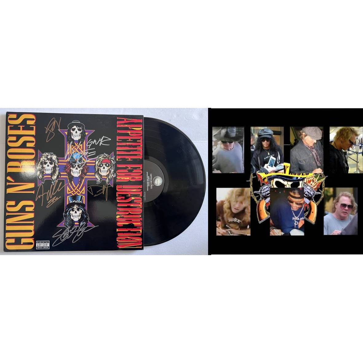 Guns n Roses, W. Axl Rose, Slash, Izzy Stradlin Appetite for Destruction album signed with proof