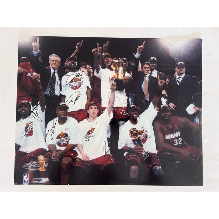 Miami Heat Shaquille O'Neal Dwyane Wade Pat Riley NBA  champions team signed photo