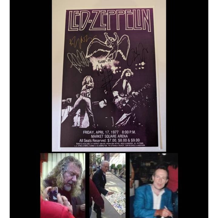 Led Zeppelin Jimmy Page John Paul Jones Robert Plant 11x17 poster signed with proof