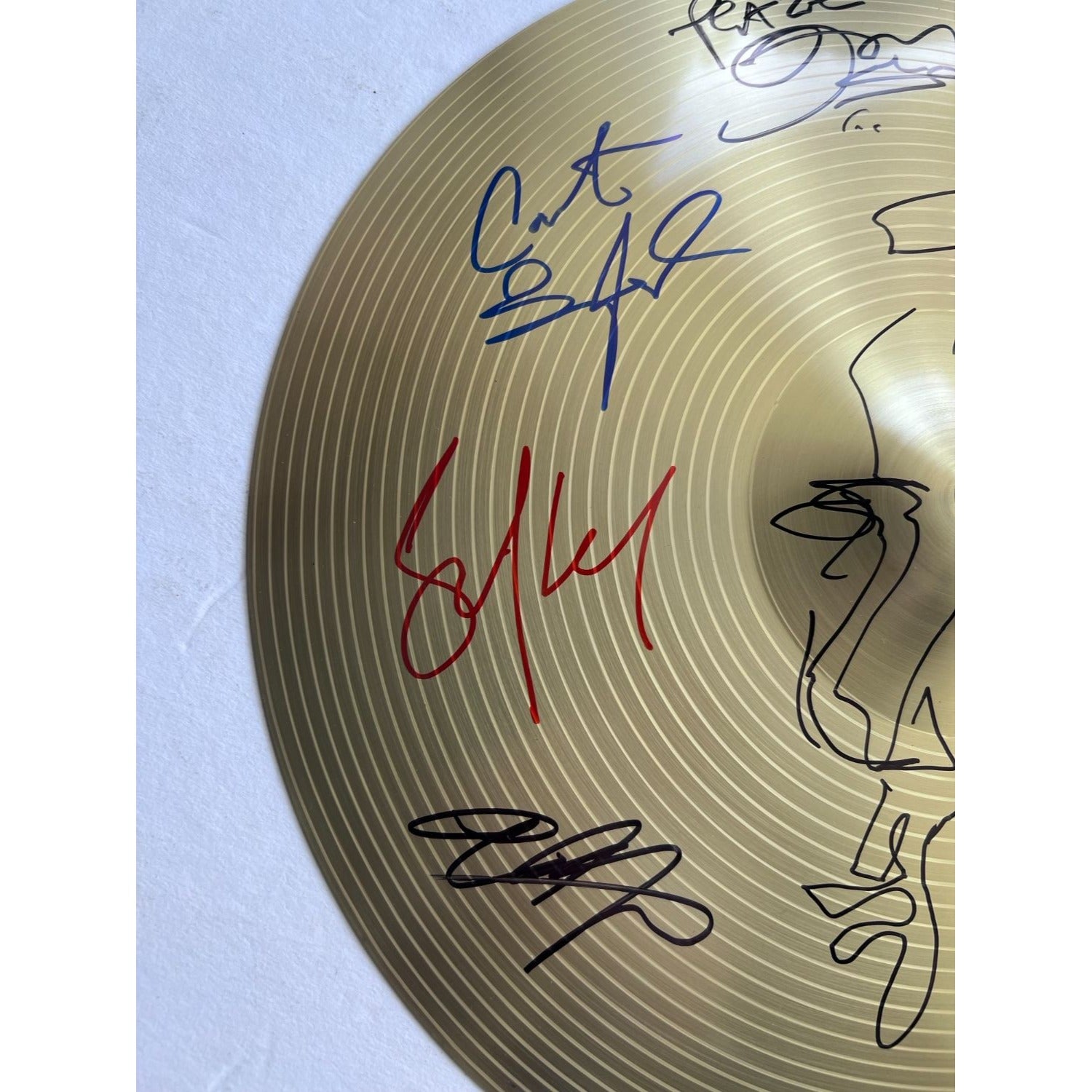 Dave Matthews signed with hand sketch Stefan Lessard Carter Buford 18" cymbal signed with proof