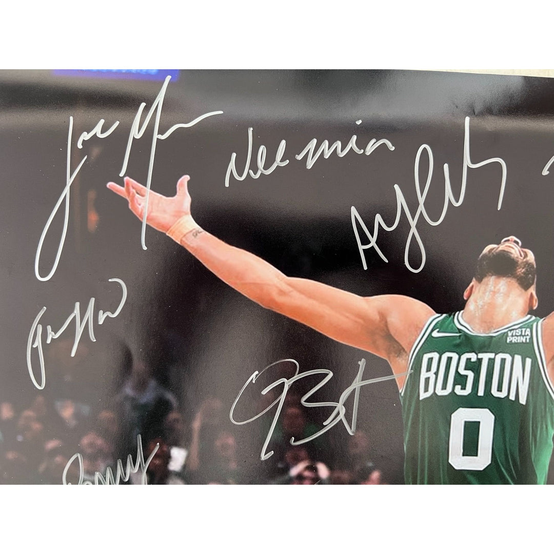 Boston Celtics 2023-24 Jayson Tatum Jrue Holiday Jaylen Brown Kristaps Porzingis complete team 16x20 photo signed with proof