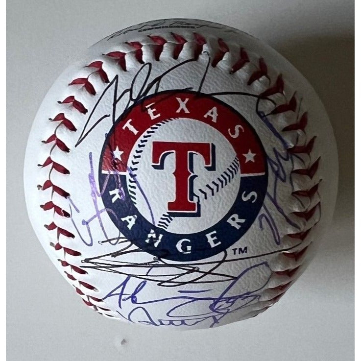 Texas Rangers Rawlings Baseball Corey Seager, Adolis Garcia, Nathaniel Lowe, Josh Jung, Marcus Semien, Natah Evoldi signed with proof