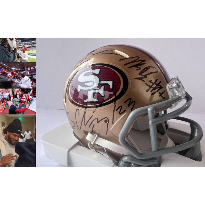 San Francisco 49ers Deebo Samuel Fred Warner George Kittle Christian McCaffrey Brock Purdy mini helmet signed with proof