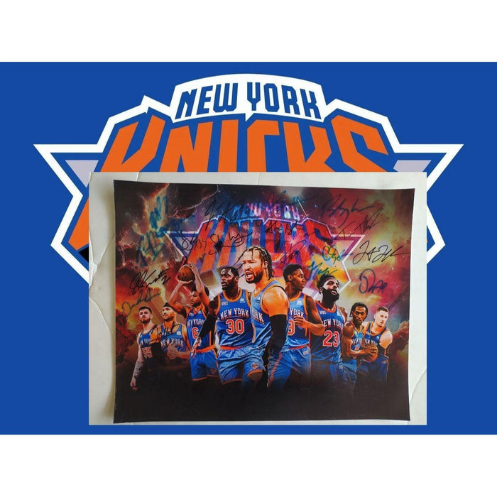 New York Knicks Jalen Brunson Josh Hart Tim Thibodaux Dante DiVincenzo 23 -24 team signed 16x20 photo signed with proof