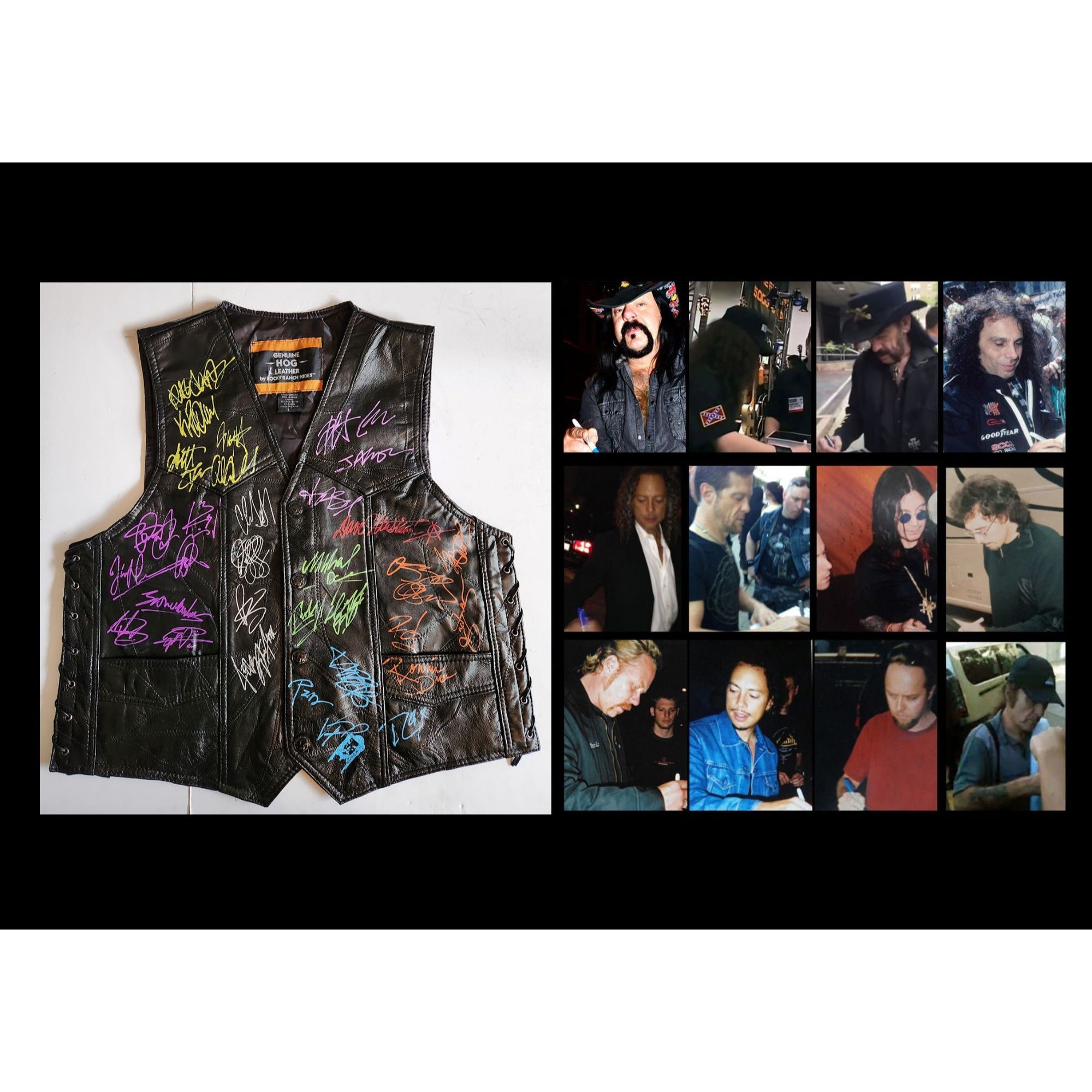 Metallica Pantera Judas Priest Black Sabbath Iron Maiden Heavy Metal legendsleather vest (L) signed with proof