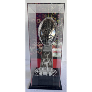 Kansas City Chiefs Patrick Mahomes Andy Reid Travis Kelce 2022-23 Super Bowl champions team signed Lombardi Trophy with 8x22 acrylic case