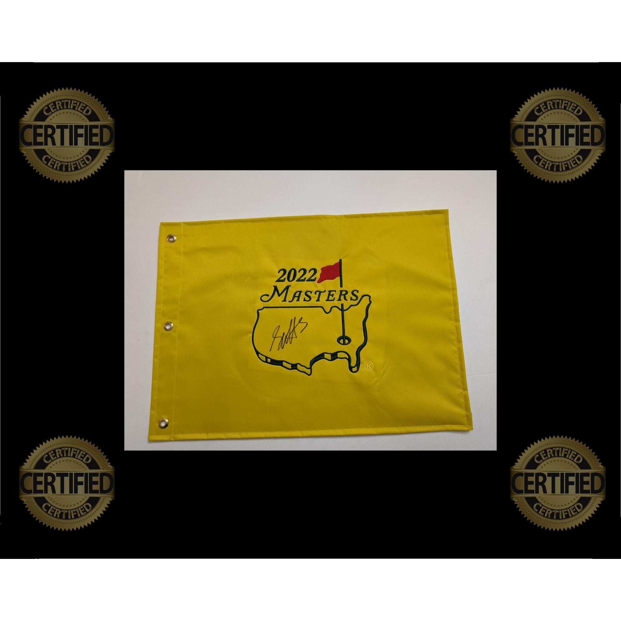 Scotty Sheffler 2022 embroidered Master's flag signed with proof