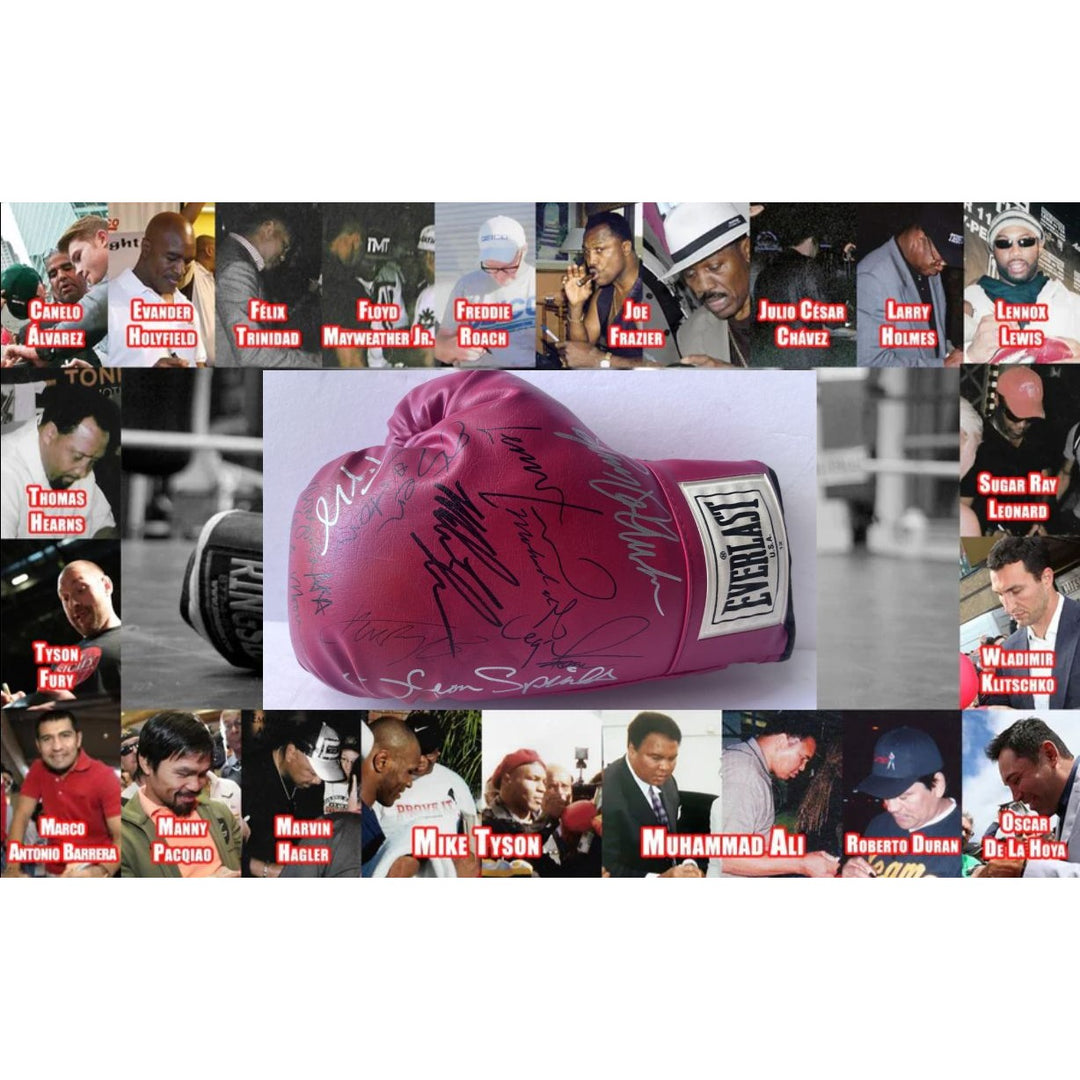 Muhammad Ali Sugar Ray Robinson George Foreman Mike Tyson 12 heavyweight champions Everlast boxing gloves signed with proof