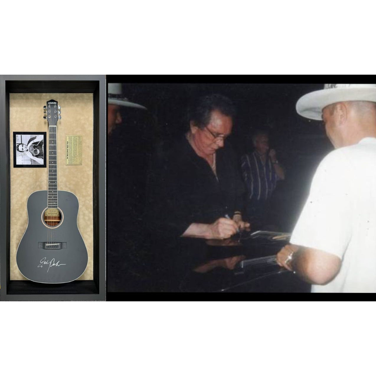 Johnny Cash full size black acoustic guitar signed and framed  with proof