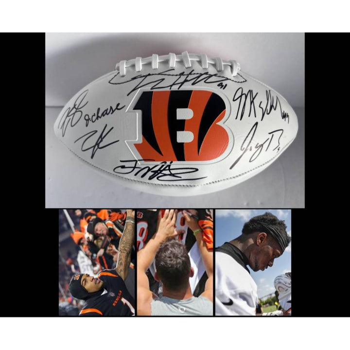 Joe Burrow and Ja'Marr Chase, Joe Mixon, Zach Taylor and more Cincinnati Bengals full size Bengals football signed with proof