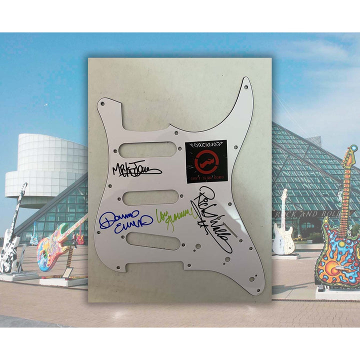 Lou Graham Mick Jones Foreigner band signed electric guitar pickguard with proof