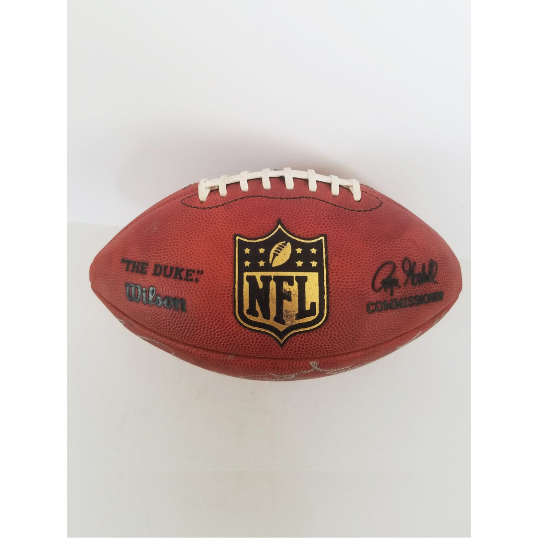 Bart Starr, John Elway, Joe Montana 15 NFL Hall of Fame quarterbacks NFL game football signed with proof with free case