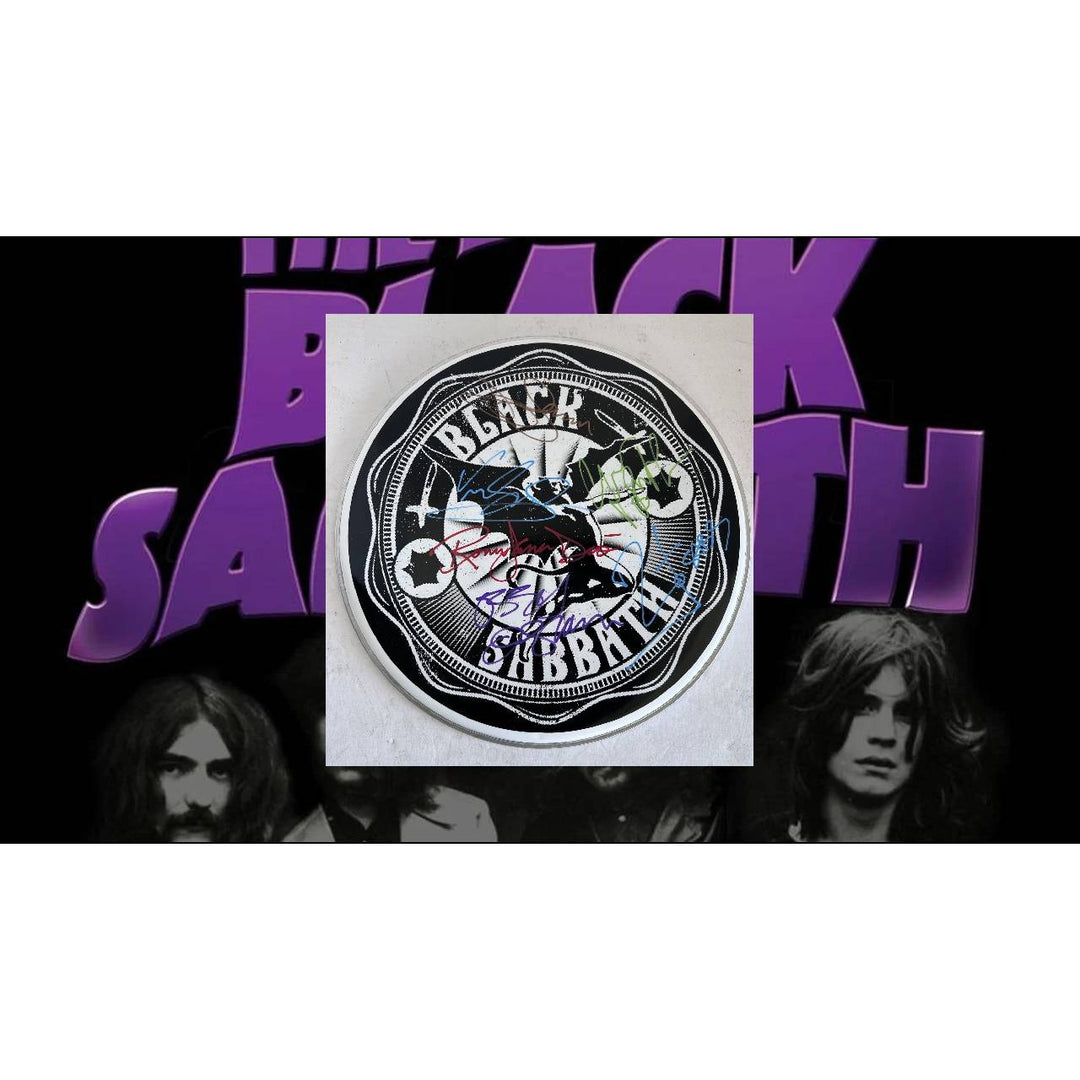 Black Sabbath Ozzy Osbourne, Tony Iommi, Bill Ward, Geezer Butler one-of-a-kind drumhead signed with proof