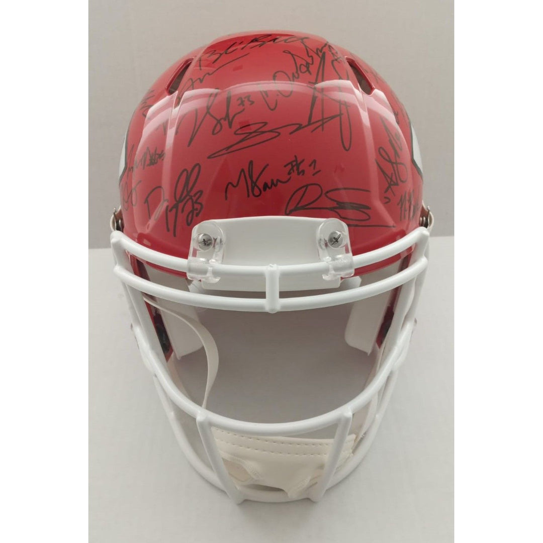 Kansas City Chiefs.Patrick Mahomes Travis Kelce Andy Reid 2023-24 Speed Riddell Authentic team helmet 40 sigs signed with proof