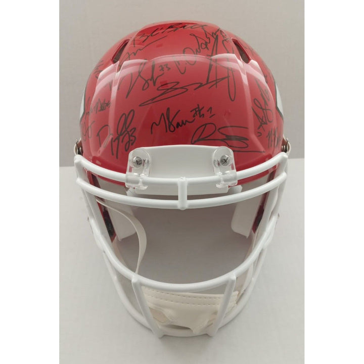 Kansas City Chiefs.Patrick Mahomes Travis Kelce Andy Reid 2023-24 Speed Riddell Authentic team helmet 40 sigs signed with proof