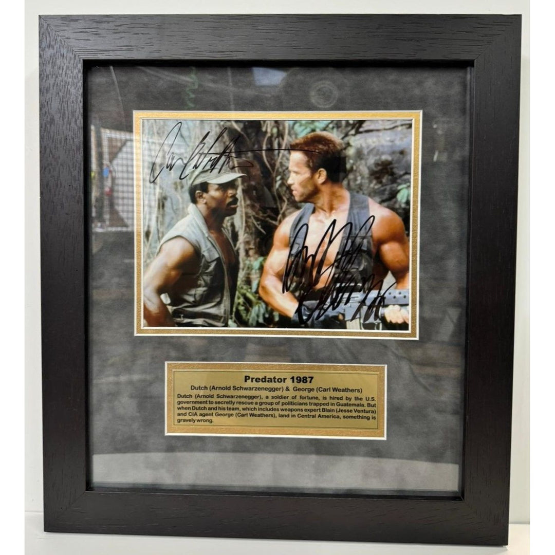 Arnold Schwarzenegger and Carl Weathers Commando 8x10 photo signed and framed with proof