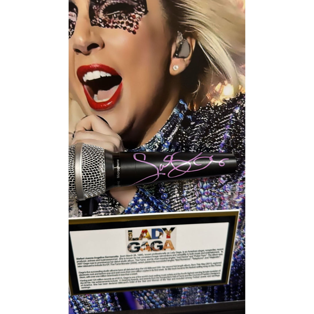 Lady Gaga incredible microphone signed with proof and custom frame - Awesome Artifacts