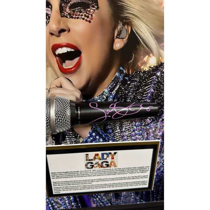Lady Gaga incredible microphone signed with proof and custom frame - Awesome Artifacts
