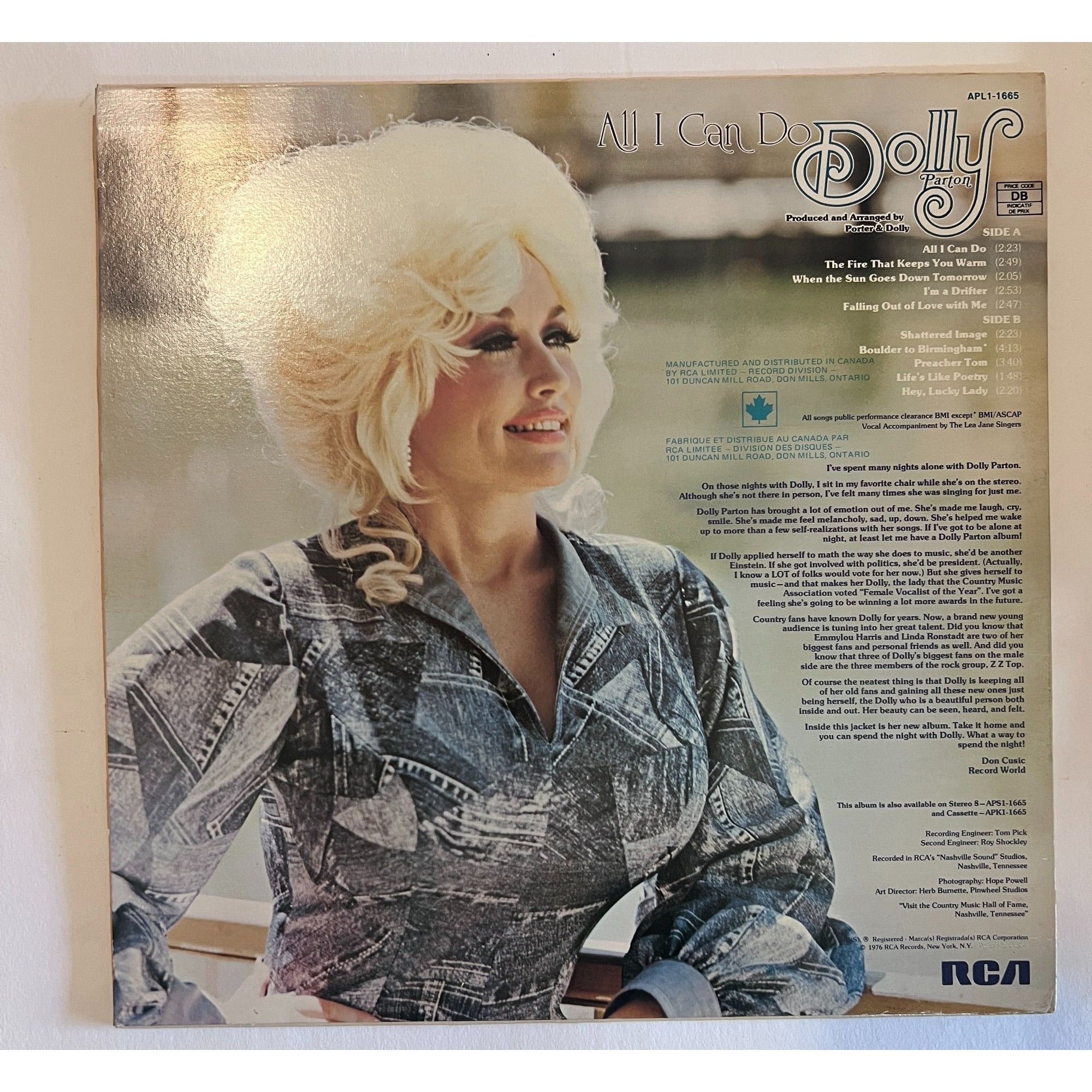 Dolly Parton original LP "All I Can Do" signed with proof