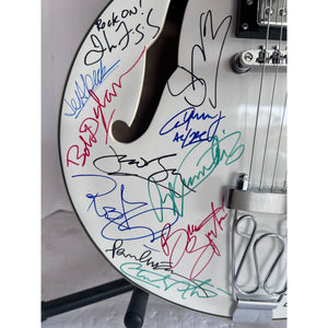 Rock and Roll icons Roger Waters, Eddie Van Halen, Bob Dylan, Robert Plant, Roonie Wood hollow body electric guitar signed with proof