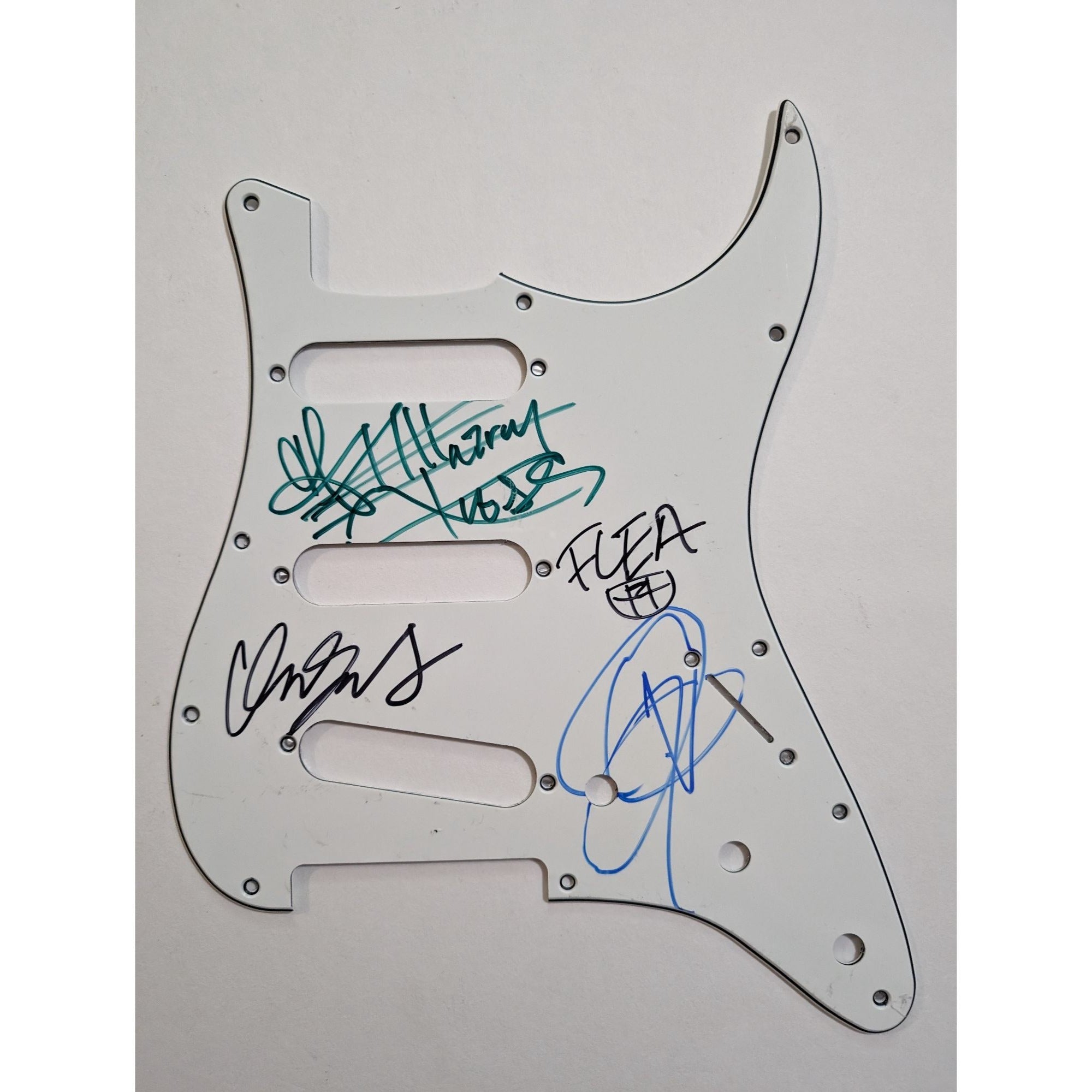 Red Hot Peppers Anthony Kiedis, Flea, Chad Smith, John Frusciante  Fender Stratocaster electric guitar pick guard signed with proof