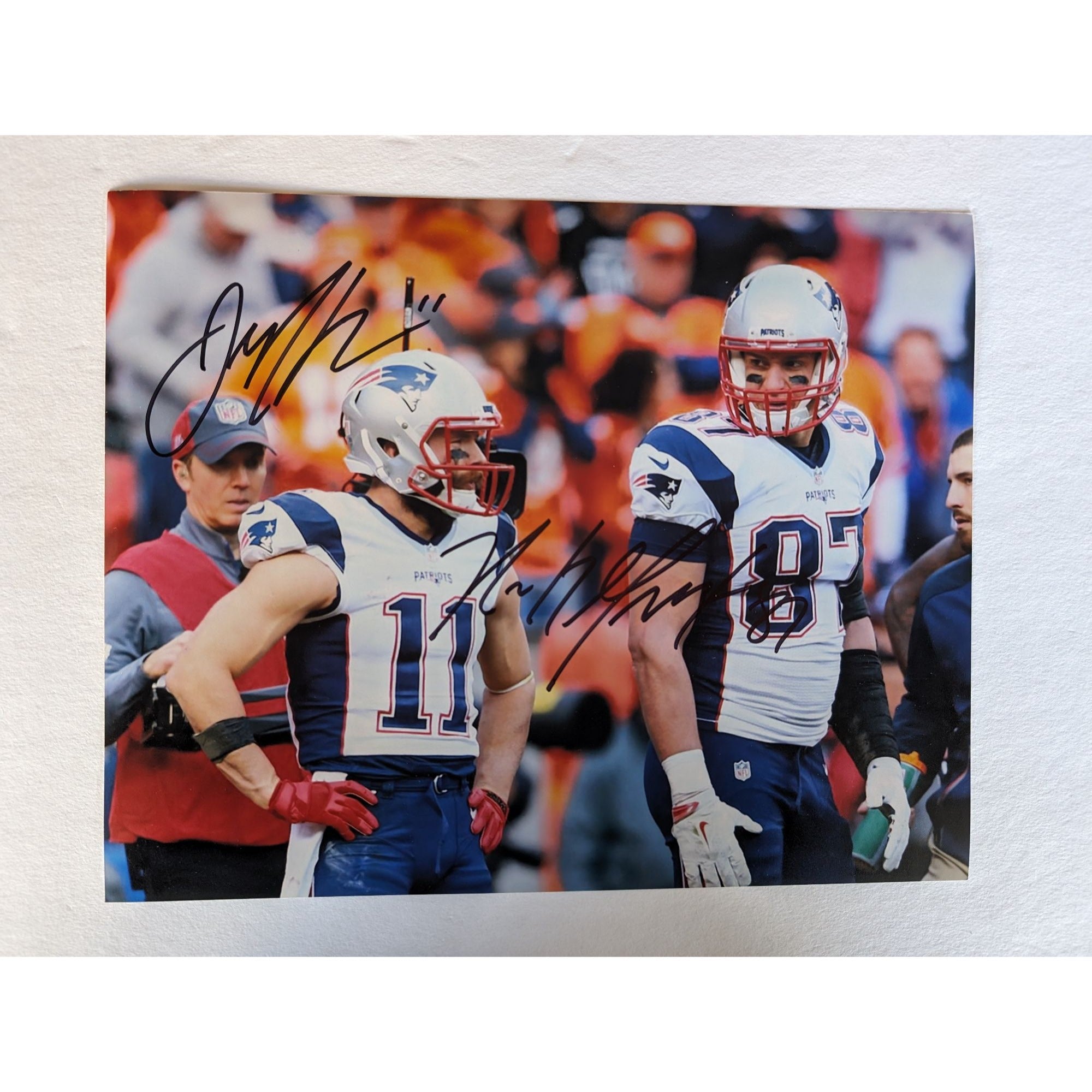 Julian Edelman Rob Gronkowski New England Patriots future NFL Hall of Famers 8x10 photo signed with proof