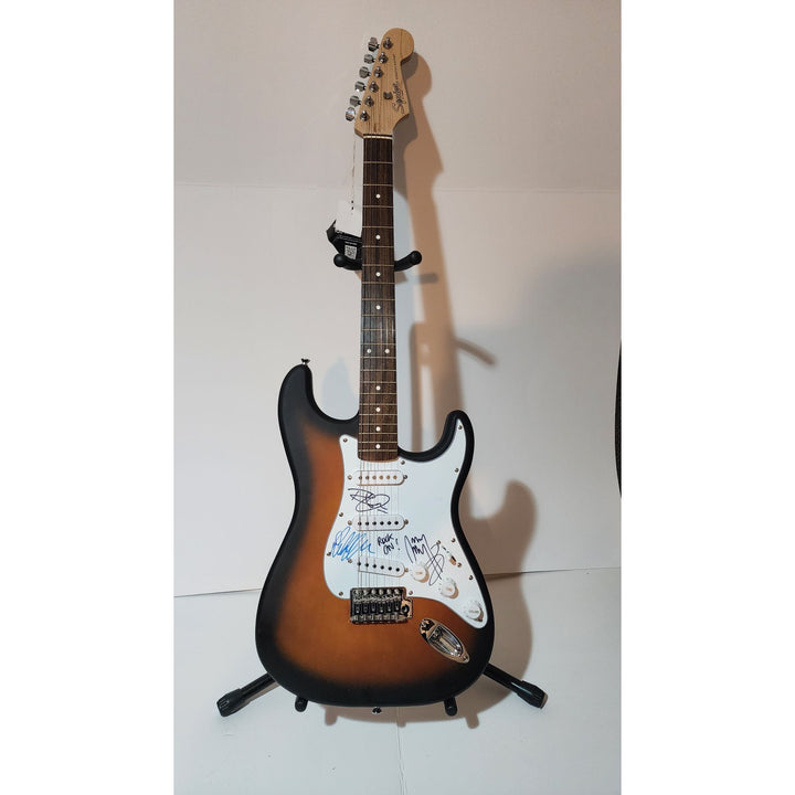 Led Zeppelin Jimmy Page , Robert Plant & John Paul Jones Fender Stratocaster electric guitar signed with proof