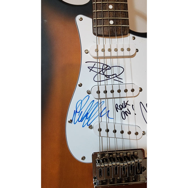 Led Zeppelin Jimmy Page , Robert Plant & John Paul Jones Fender Stratocaster electric guitar signed with proof