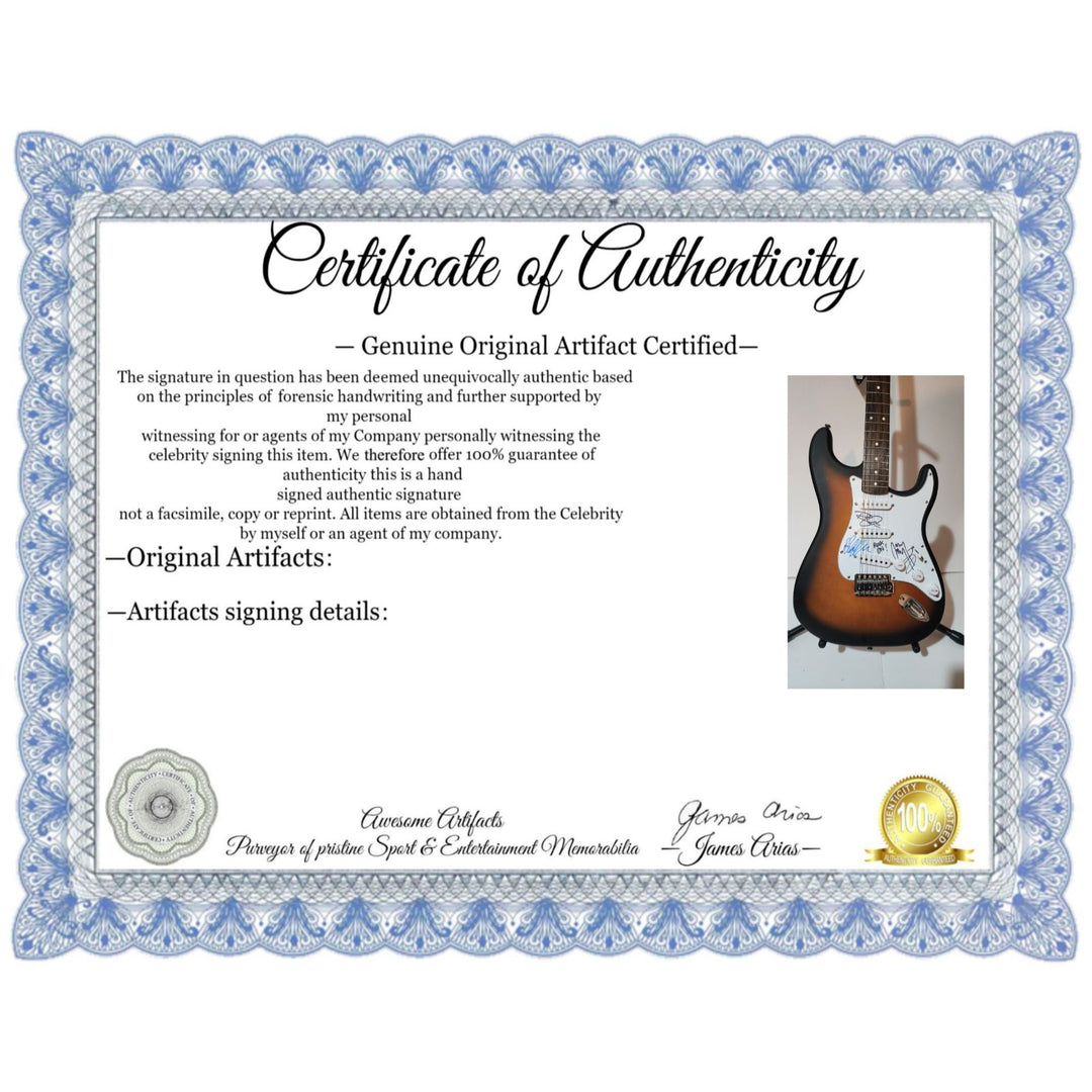 Led Zeppelin Jimmy Page , Robert Plant & John Paul Jones Fender Stratocaster electric guitar signed with proof