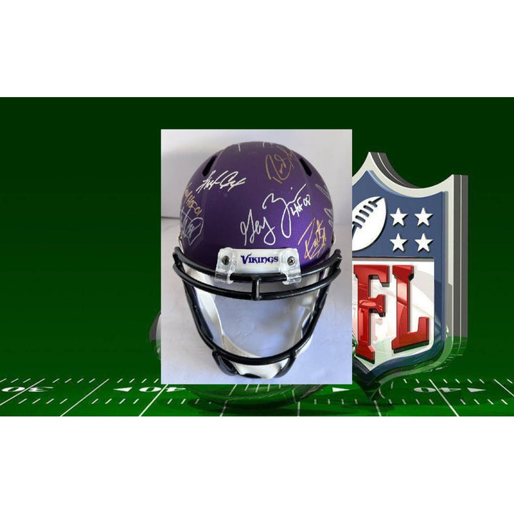 Minnesota Vikings all-time grades full size helmet signed Allen page Chris Carter Chuck Foreman Jim Marshall Adrian Peterson Pual Krause