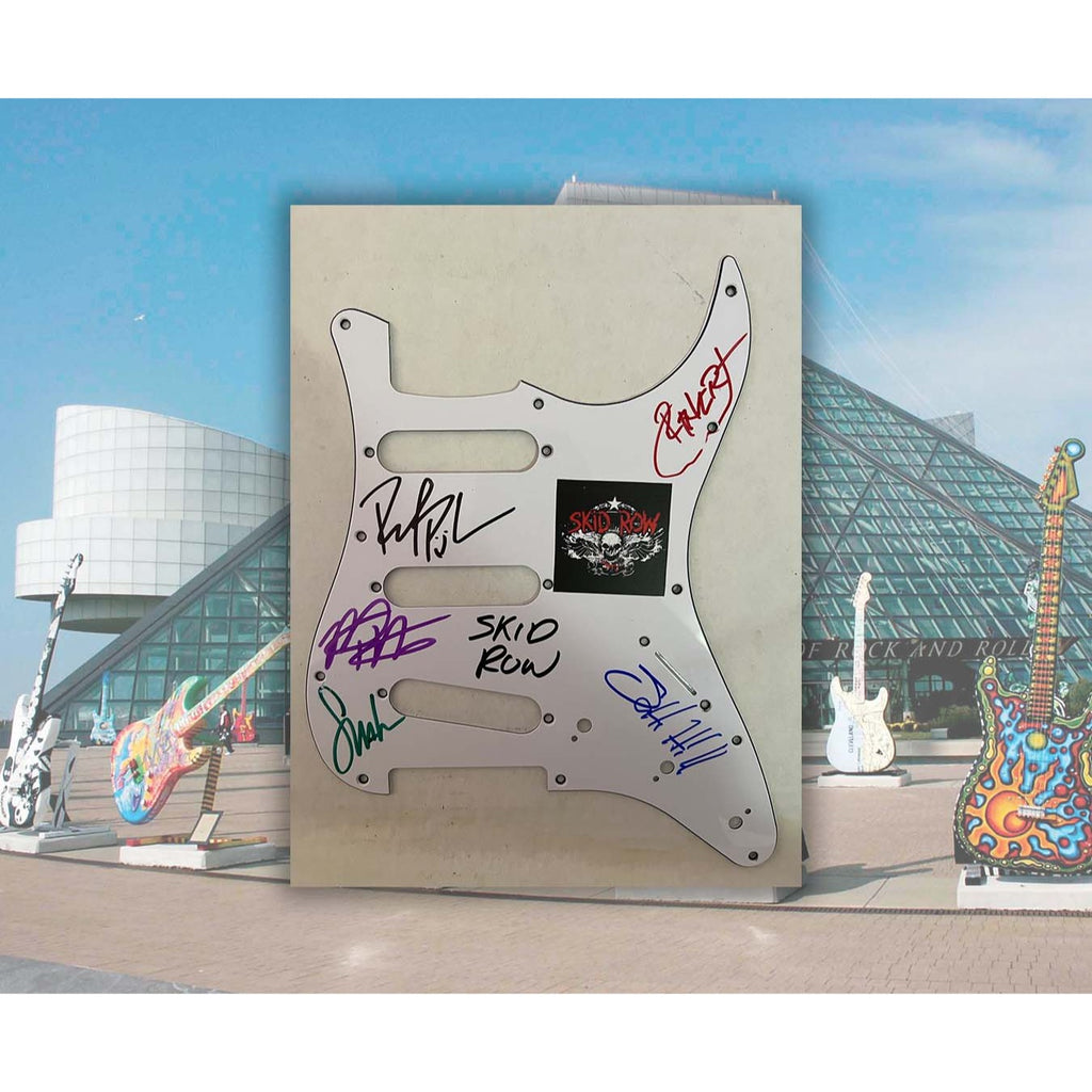 Skid Row Sebastian Bach  Dave Sarbo, Sciottie Hill  electric guitar pickguard signed