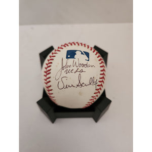 Vin Scully John Wooden MLB baseball signed with proof free acrylic display case