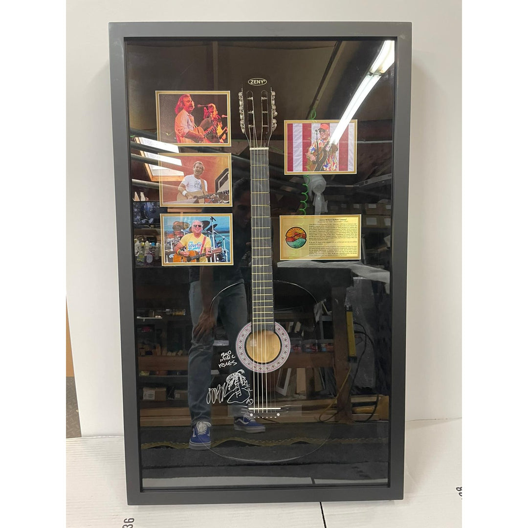 Jimmy Buffett signed guitar framed 45x30x7 with proof