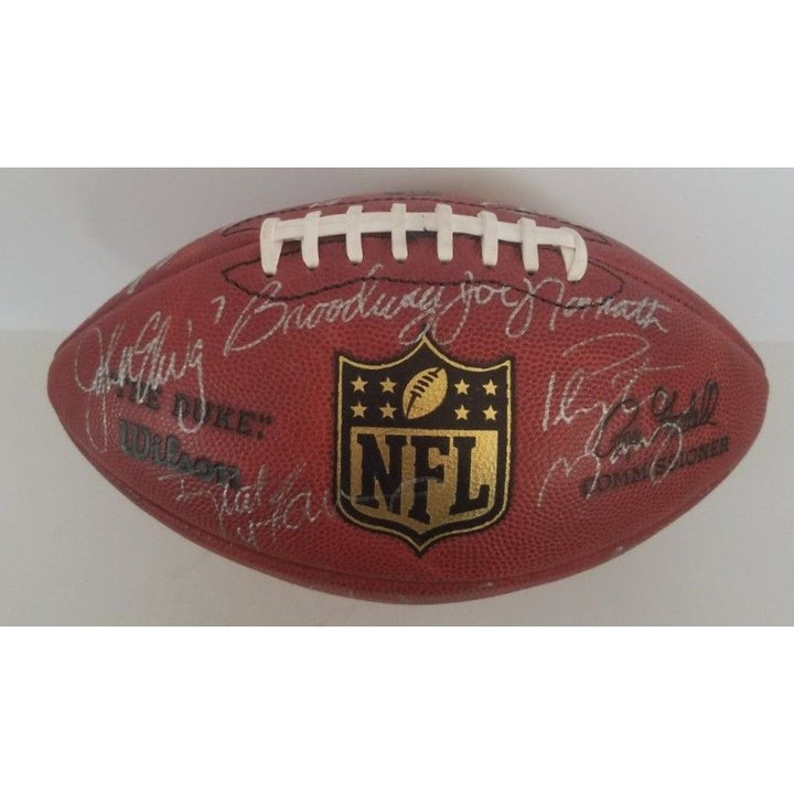 John Elway, Joe Namath, Peyton Manning, Brett Favre, 17 Hall of Fame quarterbacks signed NFL game football with proof