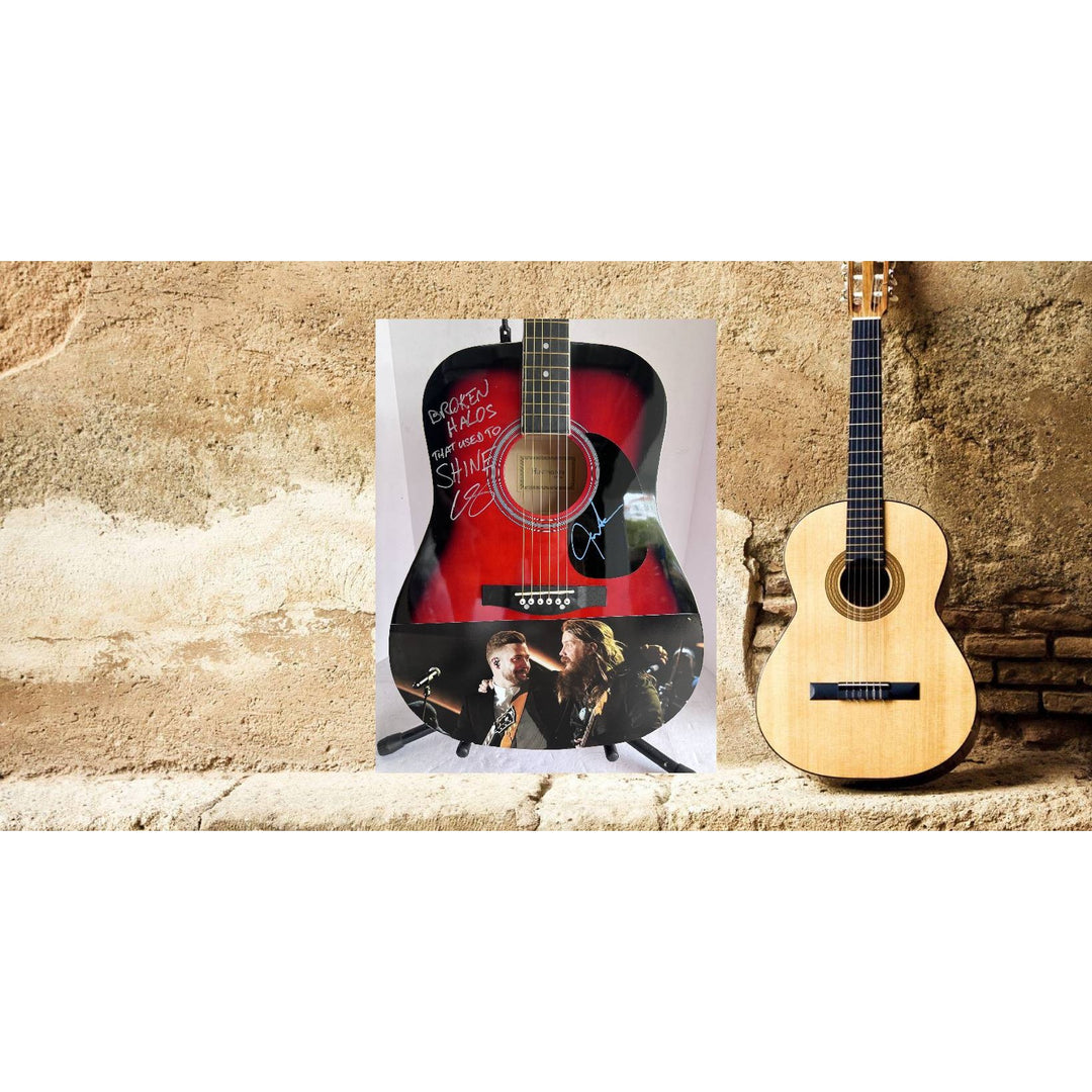 Chris Stapleton signed and inscribed broken Halos that used to shine with Justin Timberlake full size acoustic guitar signed with proof