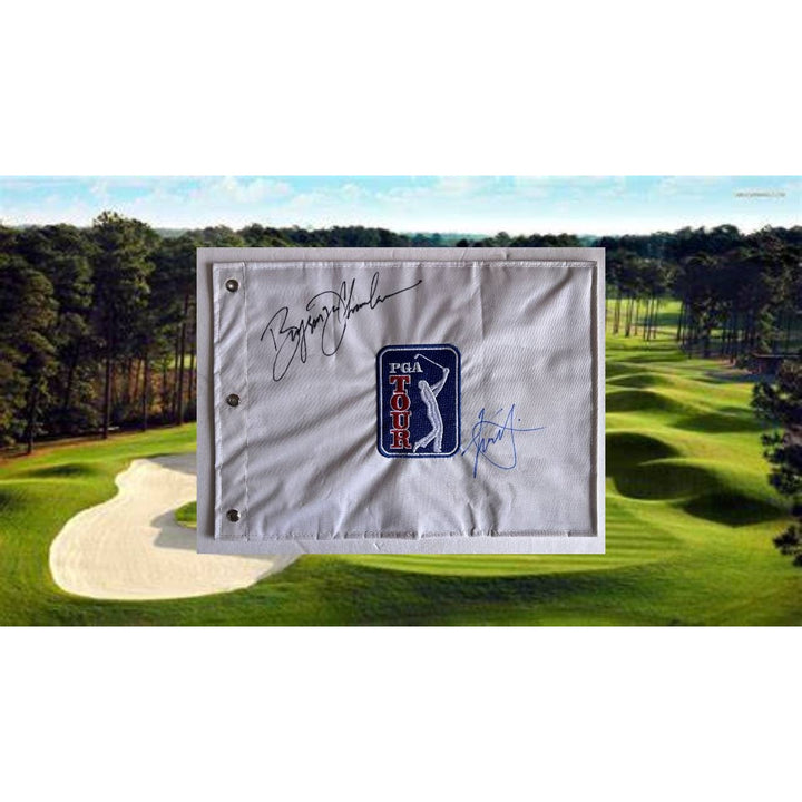 Bryson DeChambeau & Xander Schauffele PGA embroidered golf flag signed with proof