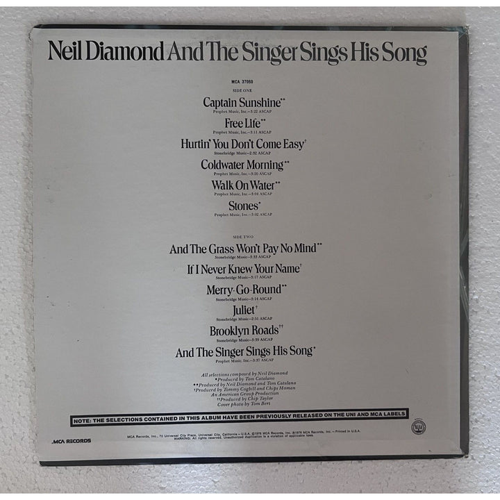 Neil Diamond And the Singer Sings his Song original lp signed with proof