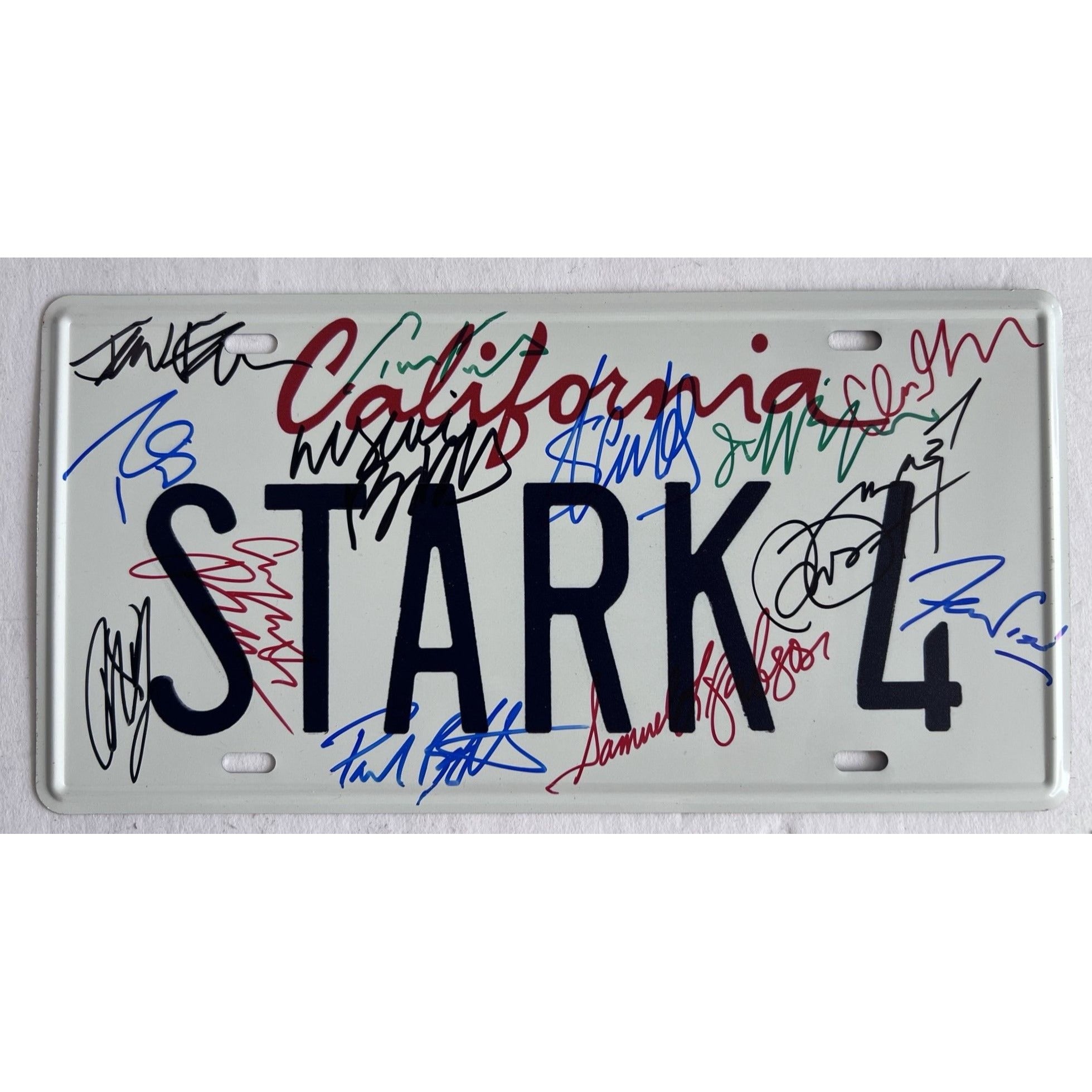 Iron Man original license plate Robert Downey Jr. Stan Lee 13 stars cast signed