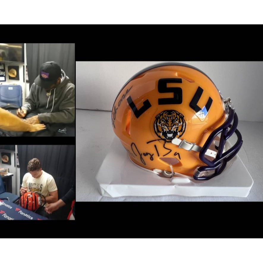 Joe Burrow J'aMarr Chase LSU Tigers Riddell mini helmet signed with proof