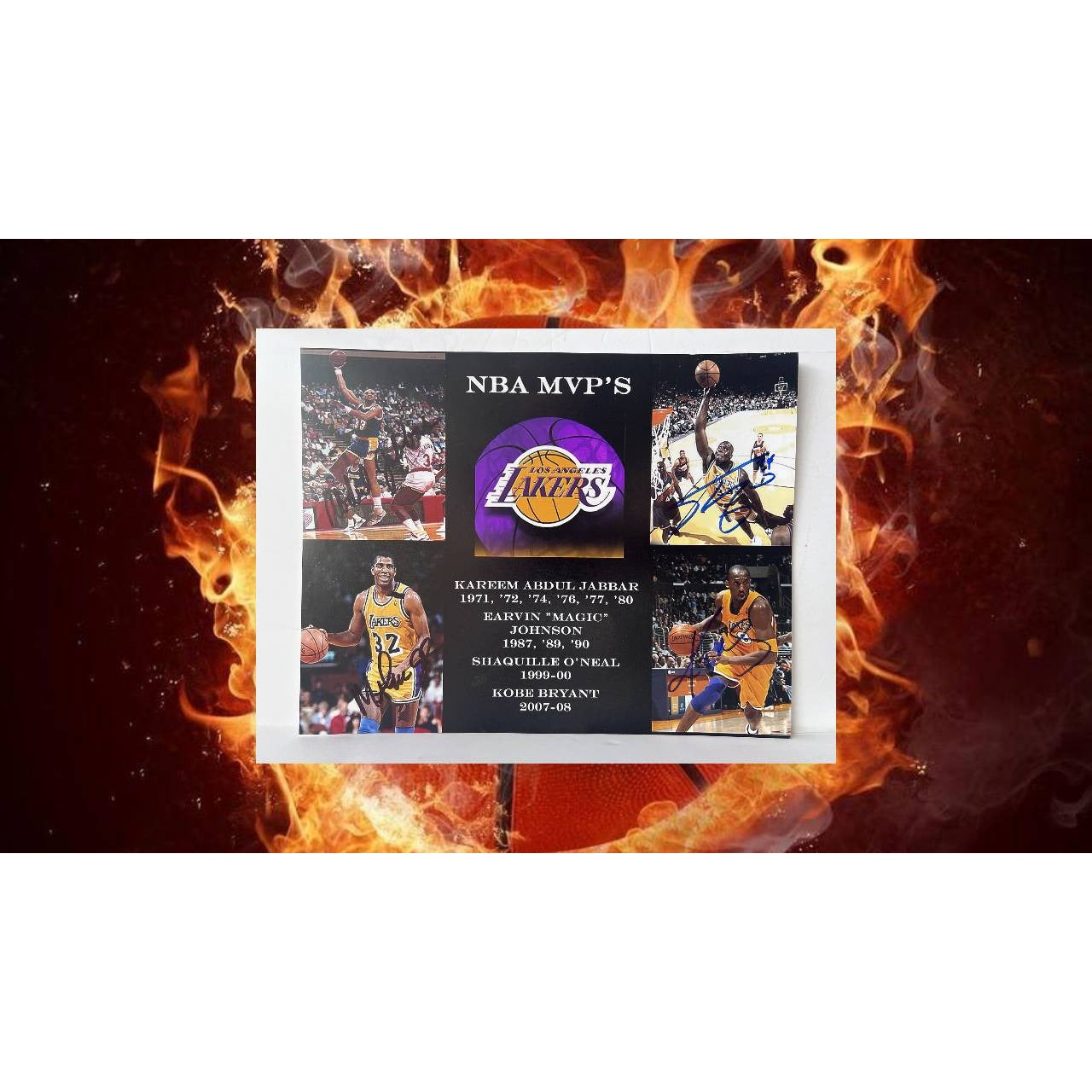 Los Angeles Lakers Kobe Bryant Shaquille O'Neal Magic Johnson Kareem Abdul-Jabbar 11 x 14 photo signed with proof