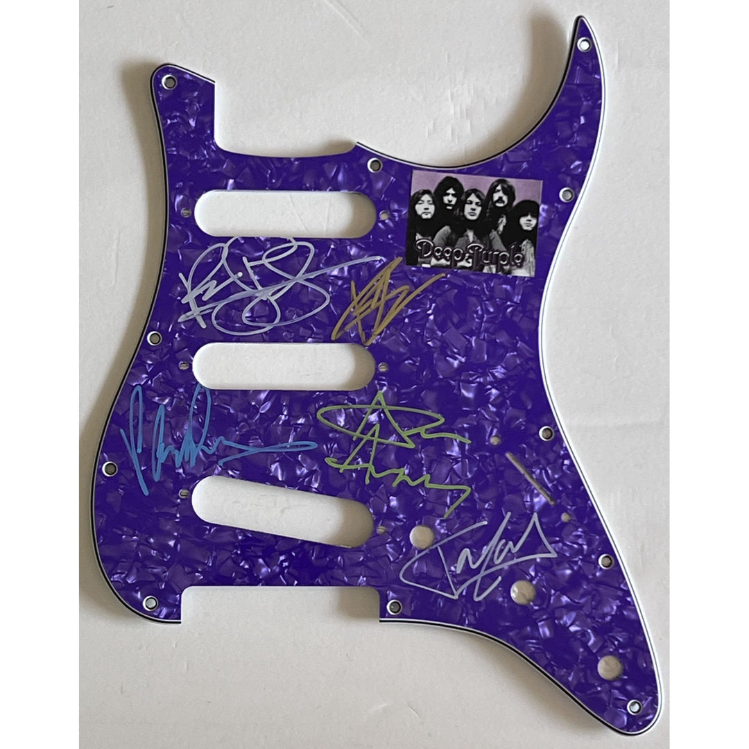 Deep Purple  Ian Paice Roger Glover Ian Gillan Don Airey  Stratocaster electric pickguard signed with proof