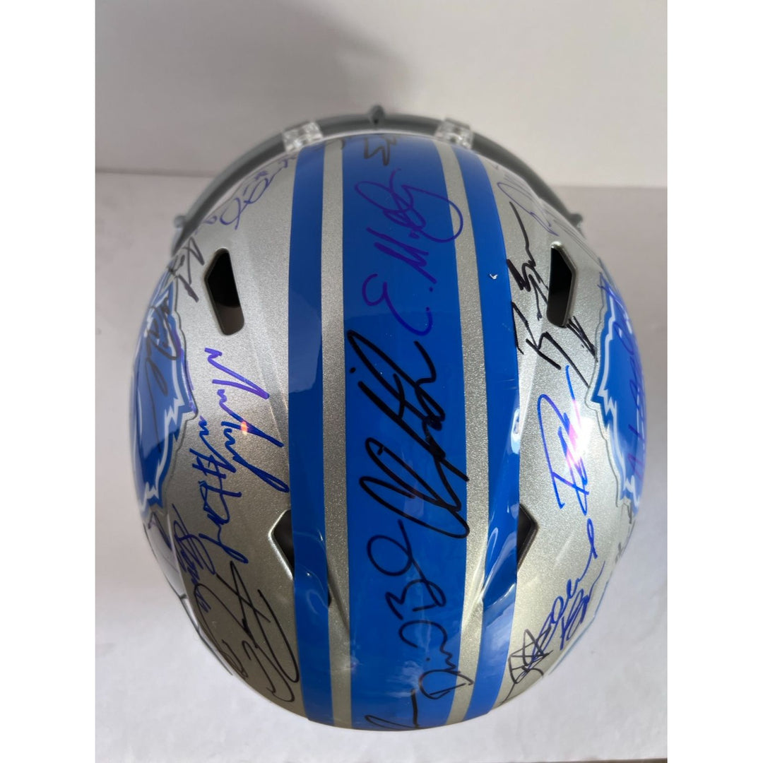 Detroit Lions Jared Goff Dan Campbell Penei Sewell Amon-Ra St Brown Aidan Hutchinson Detroit Lions Riddell Speed Authentic helmet signed