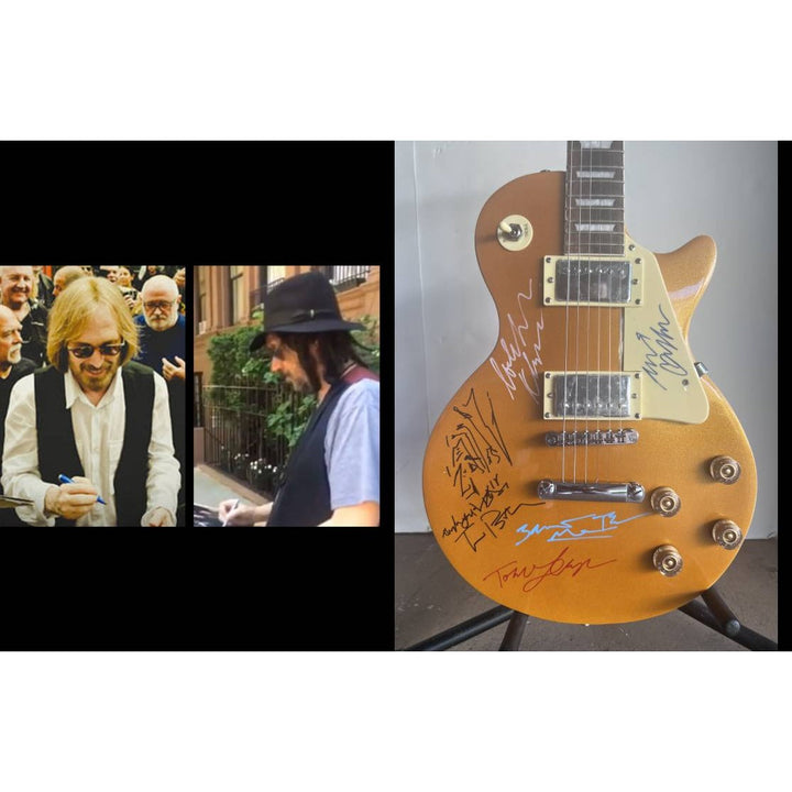 Tom Petty Mike Campbell the Heartbreakers gold Les Paul signed with proof Awesome Artifacts