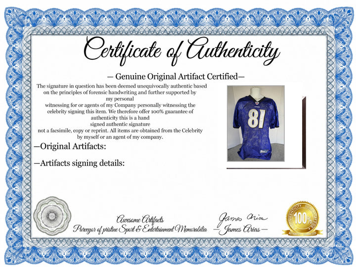 Certificate of Authenticity - Anquan Boldin Baltimore Ravens 2011-12 Super Bowl Champs Team Signed Game Model Jersey